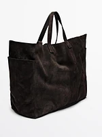 Split leather maxi bag