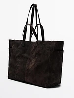 Split leather maxi bag