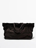 Split leather maxi bag