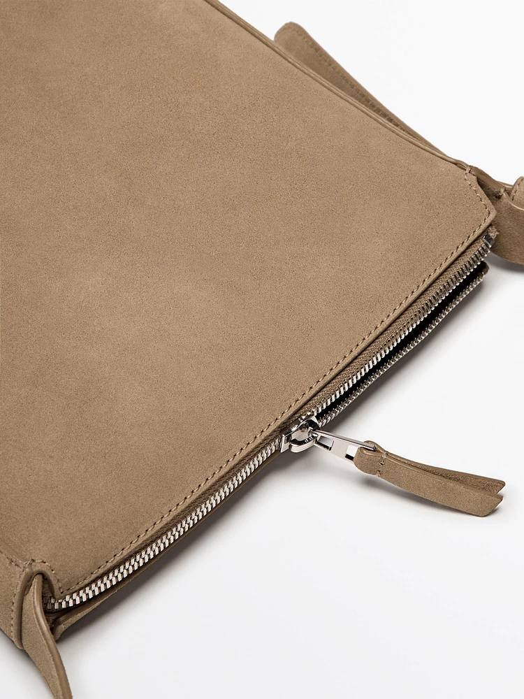 Adjustable split leather crossbody bag