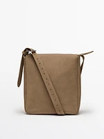 Adjustable split leather crossbody bag