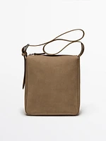 Adjustable split leather crossbody bag