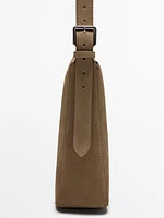 Adjustable split leather crossbody bag