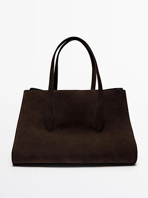 Split suede maxi tote bag