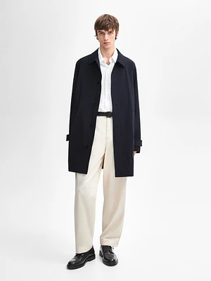 Smart trench coat with cuff tab detail