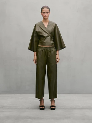 Wide-leg leather jogger trousers with slits - Studio