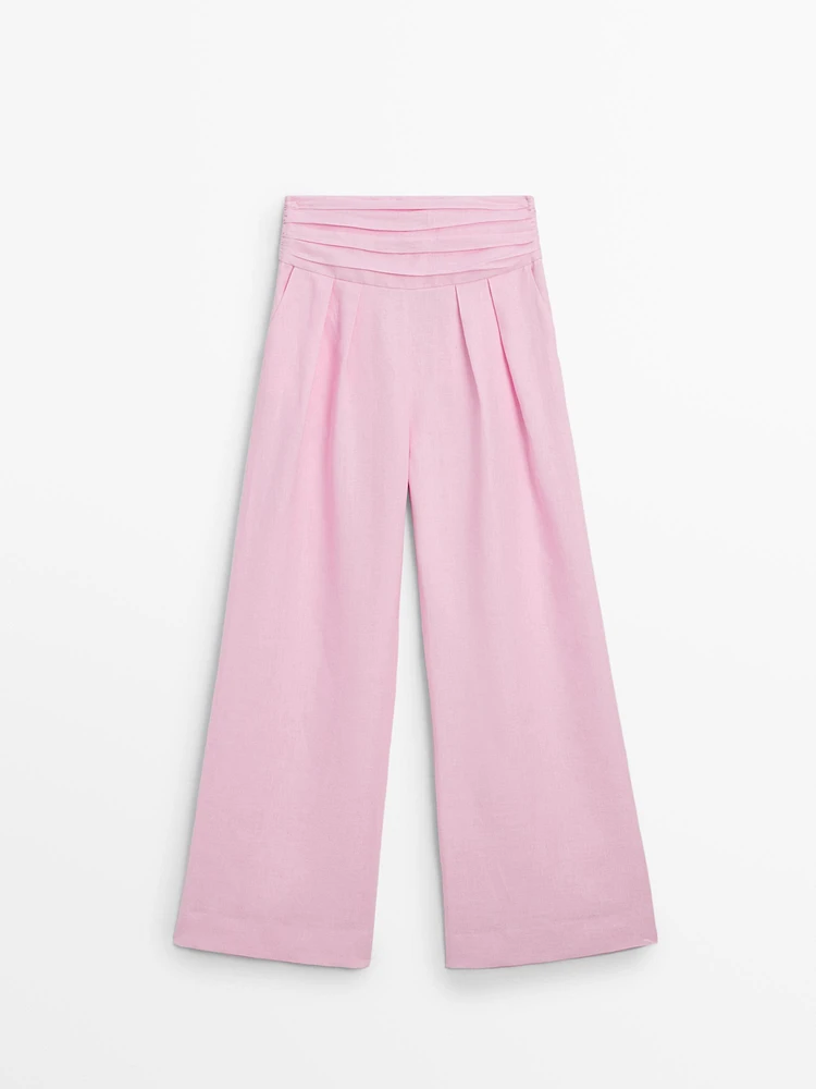 100% linen wide-leg trousers