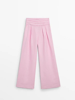 100% linen wide-leg trousers