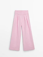 100% linen wide-leg trousers