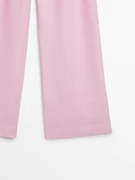 100% linen wide-leg trousers