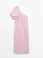 Long linen dress with puff sleeve