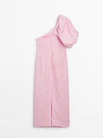 Long linen dress with puff sleeve