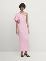 Long linen dress with puff sleeve