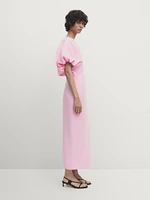 Long linen dress with puff sleeve