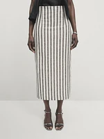 Striped linen blend midi skirt