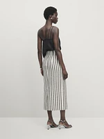 Striped linen blend midi skirt