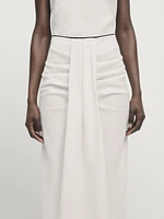 Draped linen co-ord midi skirt