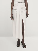 Draped linen co-ord midi skirt