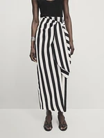 100% linen striped midi skirt