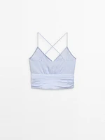 Strappy linen top with pleated details