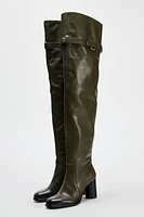 HEELED LEATHER KNEE HIGH BOOTS