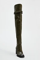 HEELED LEATHER KNEE HIGH BOOTS