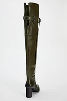 HEELED LEATHER KNEE HIGH BOOTS