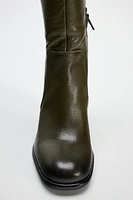 HEELED LEATHER KNEE HIGH BOOTS