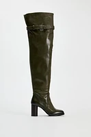 HEELED LEATHER KNEE HIGH BOOTS