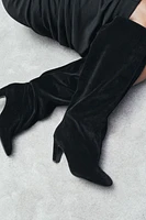 VELVET LOOK HEELED BOOTS