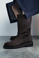 FLAT LEATHER ANKLE BOOTS WITH FURSKIN