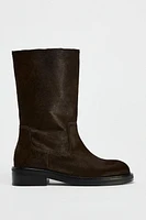 FLAT LEATHER ANKLE BOOTS WITH FURSKIN