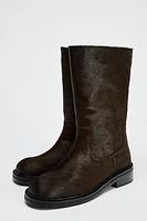 FLAT LEATHER ANKLE BOOTS WITH FURSKIN