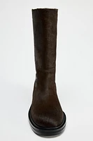 FLAT LEATHER ANKLE BOOTS WITH FURSKIN