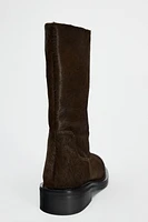 FLAT LEATHER ANKLE BOOTS WITH FURSKIN