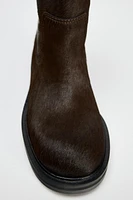 FLAT LEATHER ANKLE BOOTS WITH FURSKIN