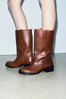 WIDE SHAFT LEATHER ANKLE BOOTS