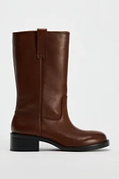 WIDE SHAFT LEATHER ANKLE BOOTS