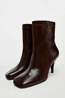 SQUARE TOE LEATHER ANKLE BOOTS