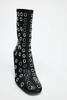 METAL GROMMET HEELED ANKLE BOOTS