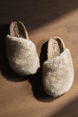 ASYMMETRIC FAUX FUR MULE CLOG SLIPPERS