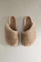 ASYMMETRIC FAUX FUR MULE CLOG SLIPPERS