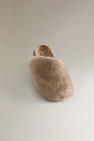 ASYMMETRIC FAUX FUR MULE CLOG SLIPPERS