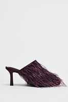 FEATHERY HEELED OPEN BACK SHOES