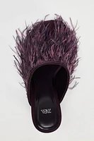 FEATHERY HEELED OPEN BACK SHOES