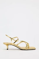 KITTEN HEEL METALLIC SANDALS