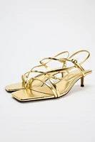 KITTEN HEEL METALLIC SANDALS