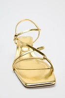 KITTEN HEEL METALLIC SANDALS