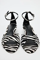 ANIMAL PRINT LEATHER KITTEN HEEL SANDALS