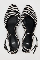 ANIMAL PRINT LEATHER KITTEN HEEL SANDALS